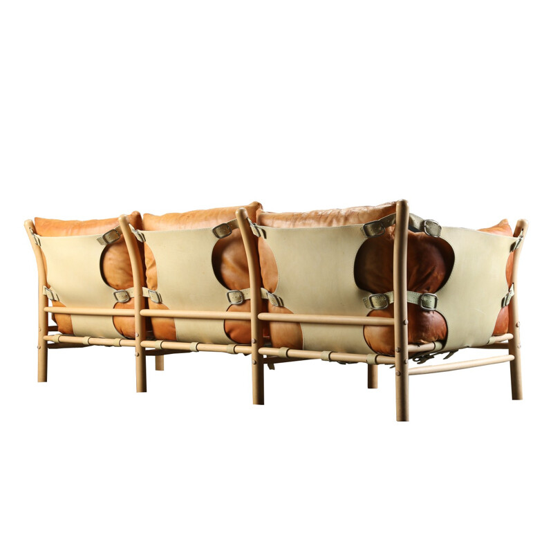 Canapé 3 places en hêtre et cuir, Arne NORELL - 1960