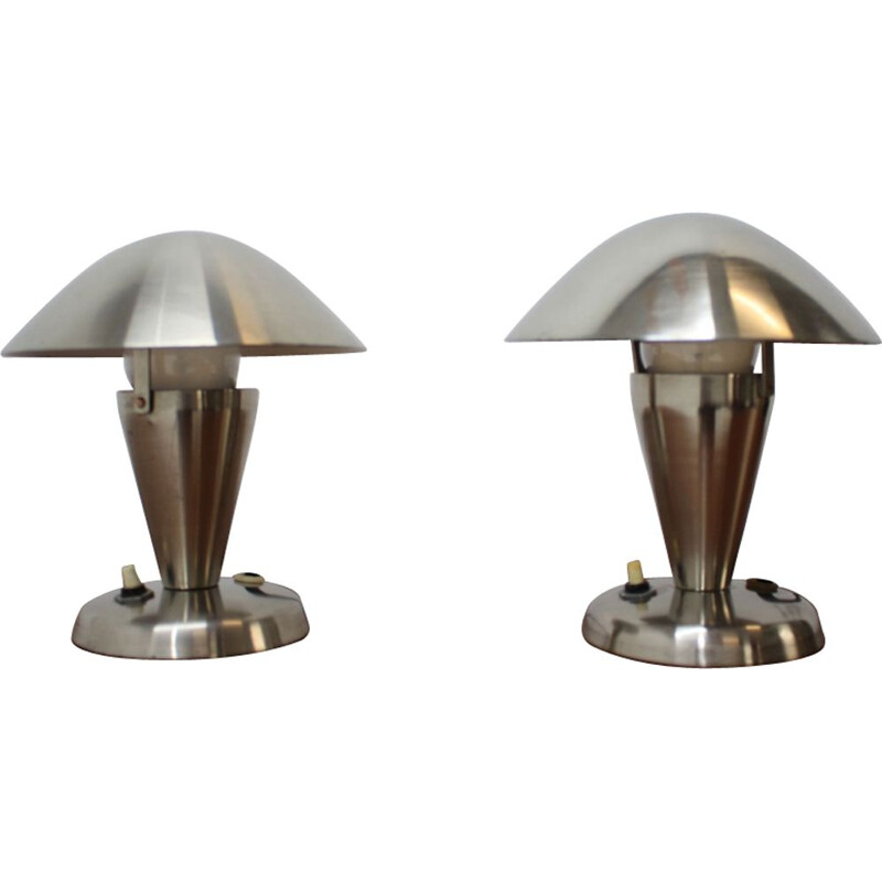 Paire de lampes de Table Bauhaus chromées, années 1930