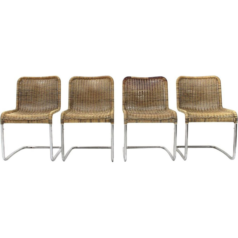 Italian vintage dining chair in chromed metal, 1970s, set of 4