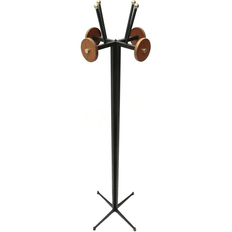 Italian coat rack in black metal and brass