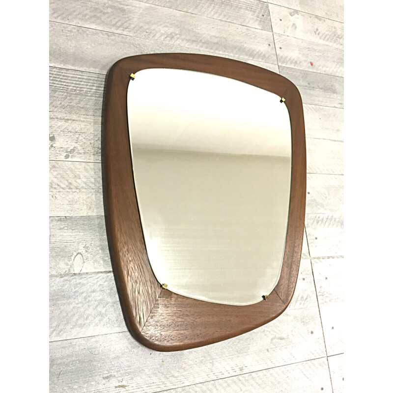 Asymmetric mirror in teak and glass - 1960s