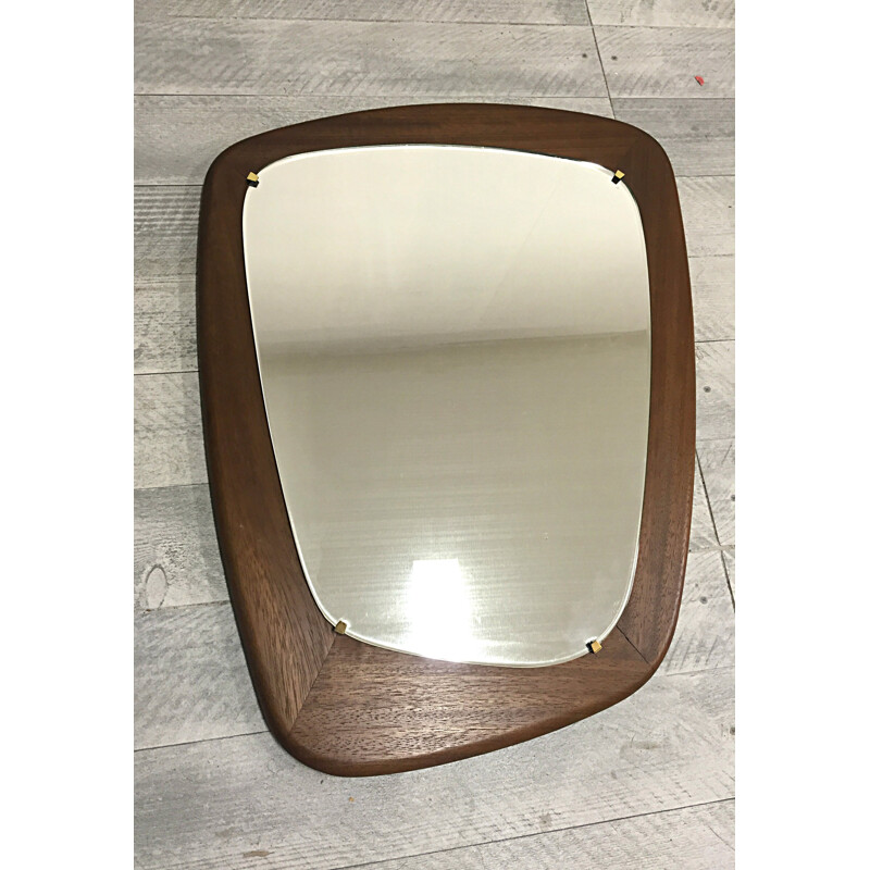 Asymmetric mirror in teak and glass - 1960s