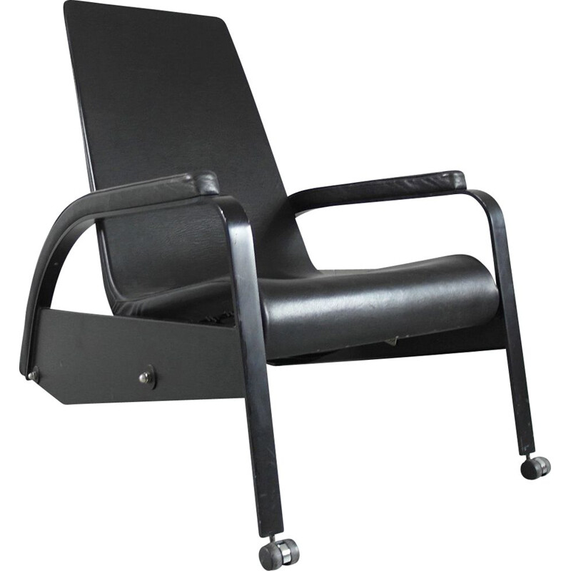 Vintage Grand Repos armchair for Tecta in black leather and metal