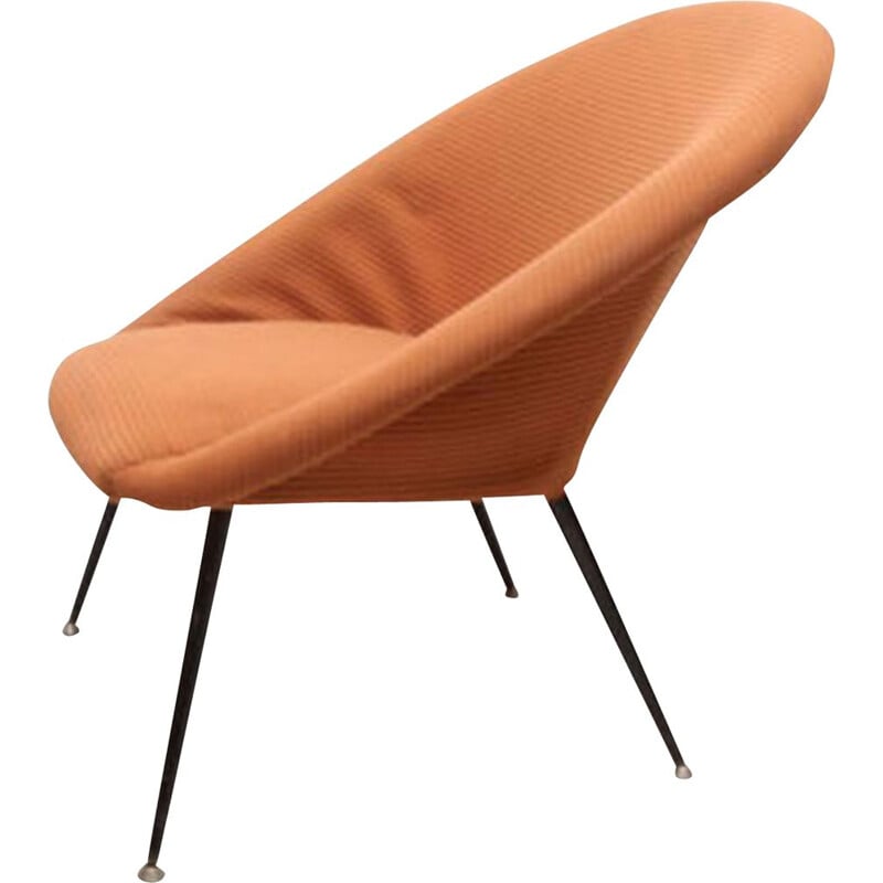 Vintage german armchair in orange fabric and metal 1950