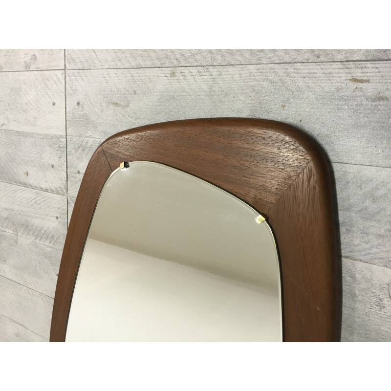 Asymmetric mirror in teak and glass - 1960s