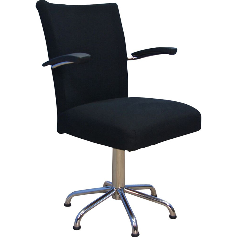 Holländischer Vintage-Sessel für Gebr de Wit in schwarzer Wolle 1960