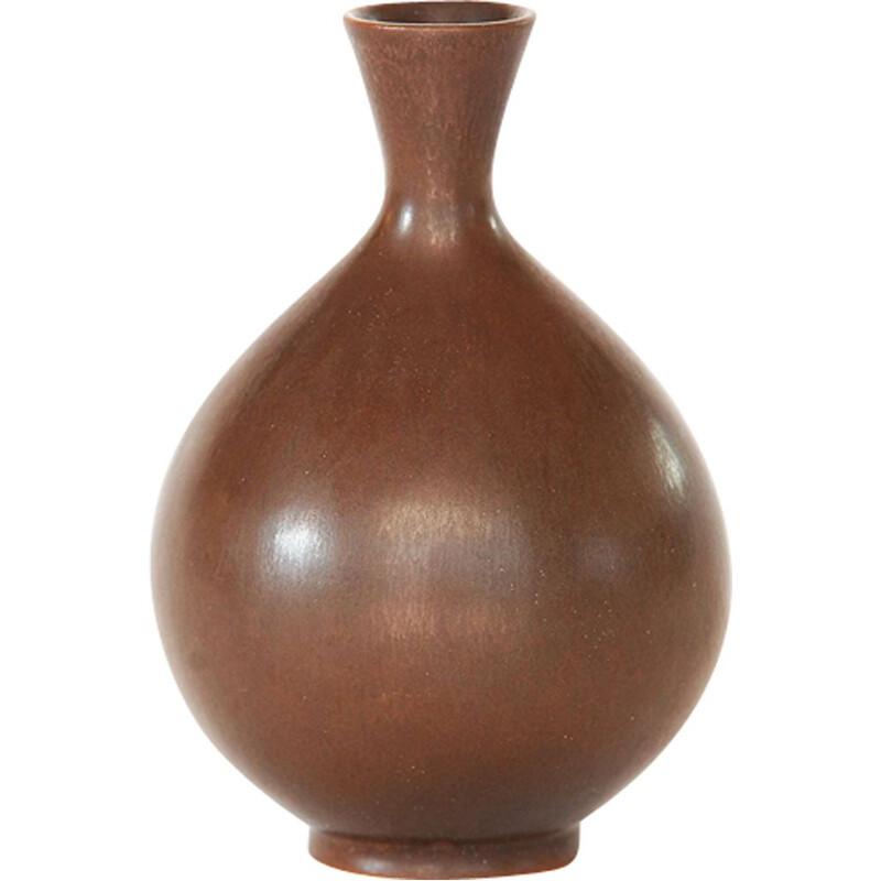 Vase de grès brun vintage par Berndt Friberg 1960