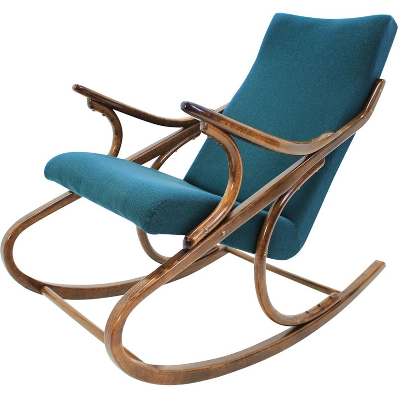 Vintage blue rocking chair for TON in wood 1958