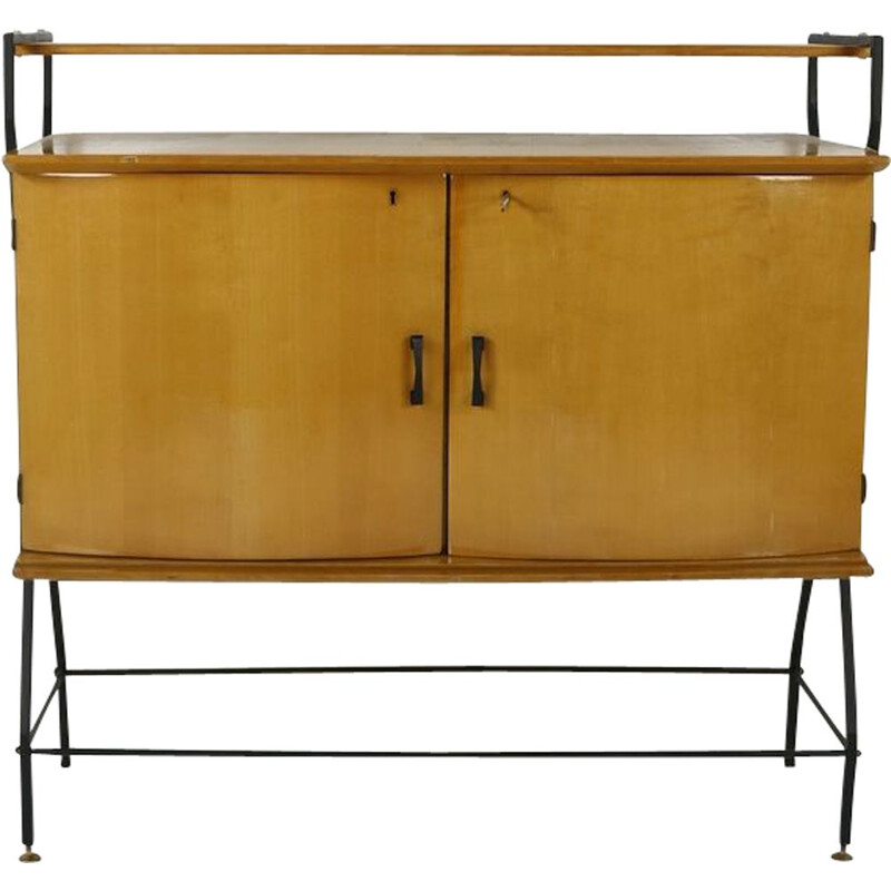 Vintage italian lacquered cabinet in wood and metal 1950