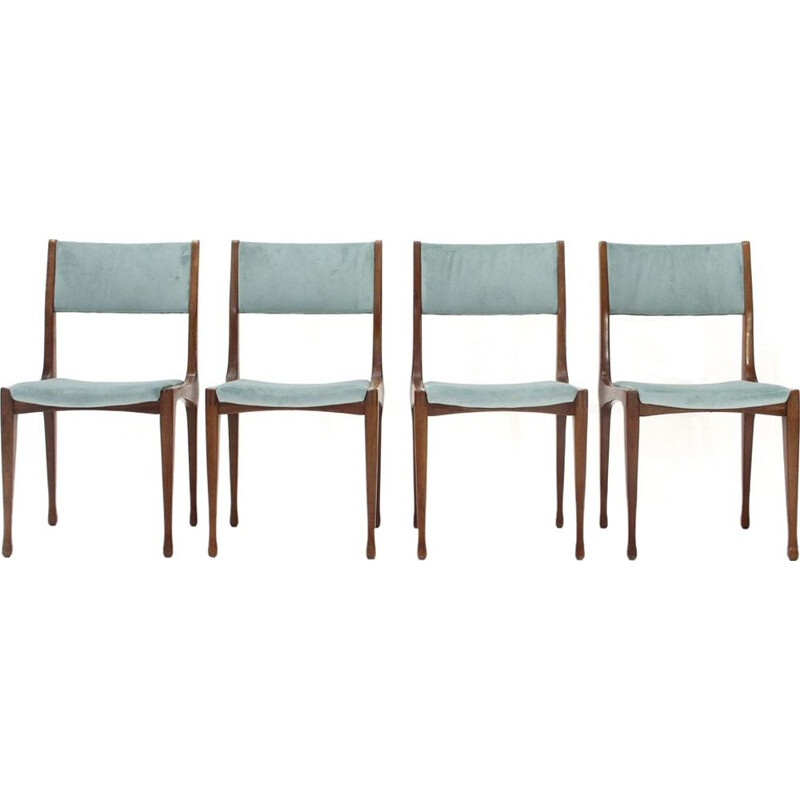 Set of 4 vintage Model 693 chairs for Cassina in blue velvet