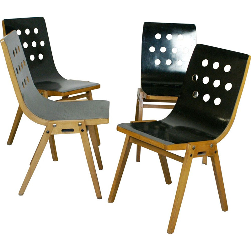 Ensemble de 4 chaises vintage autrichiennes noires pour Emil et Alfred Pollak