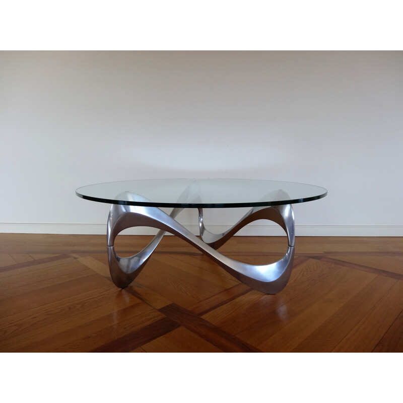 Vintage german coffee table for Ronald Schmitt in aluminium and glass