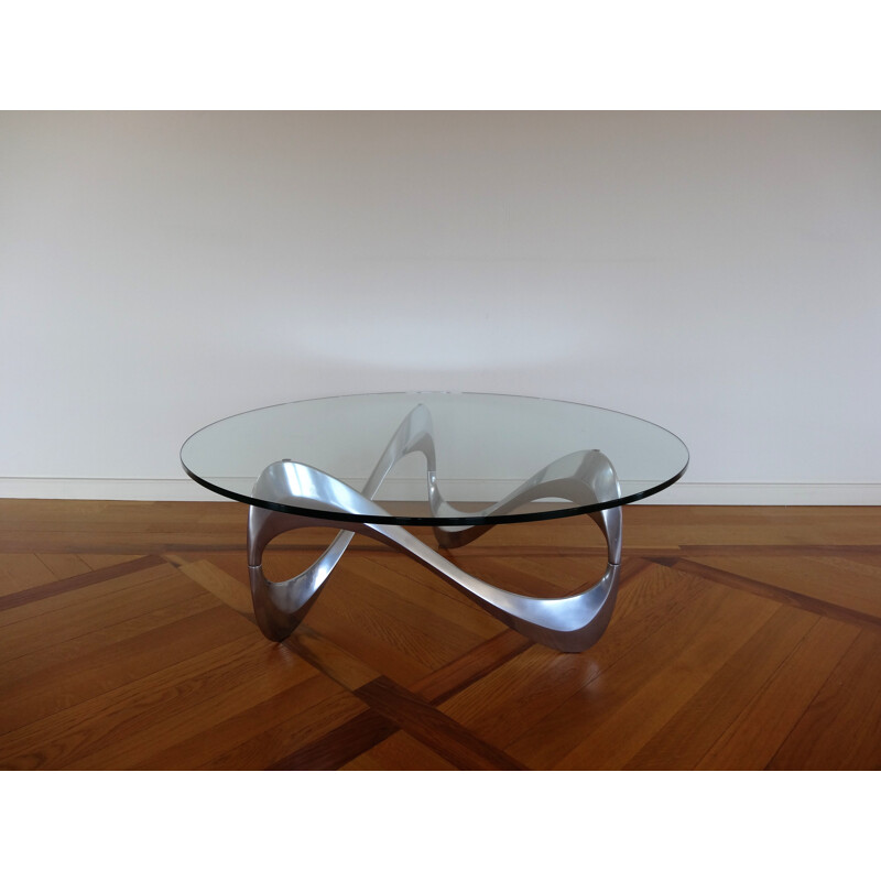 Vintage german coffee table for Ronald Schmitt in aluminium and glass