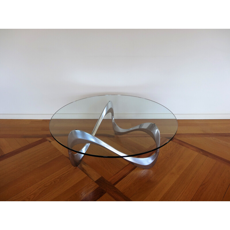 Vintage german coffee table for Ronald Schmitt in aluminium and glass