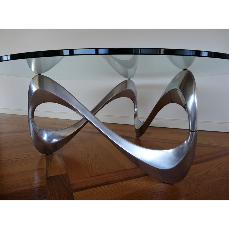 Vintage german coffee table for Ronald Schmitt in aluminium and glass