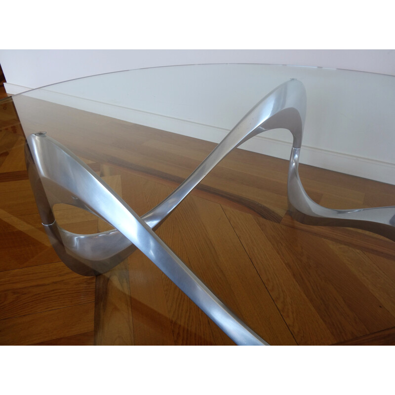 Table basse vintage allemande pour Ronald Schmitt en aluminium et verre