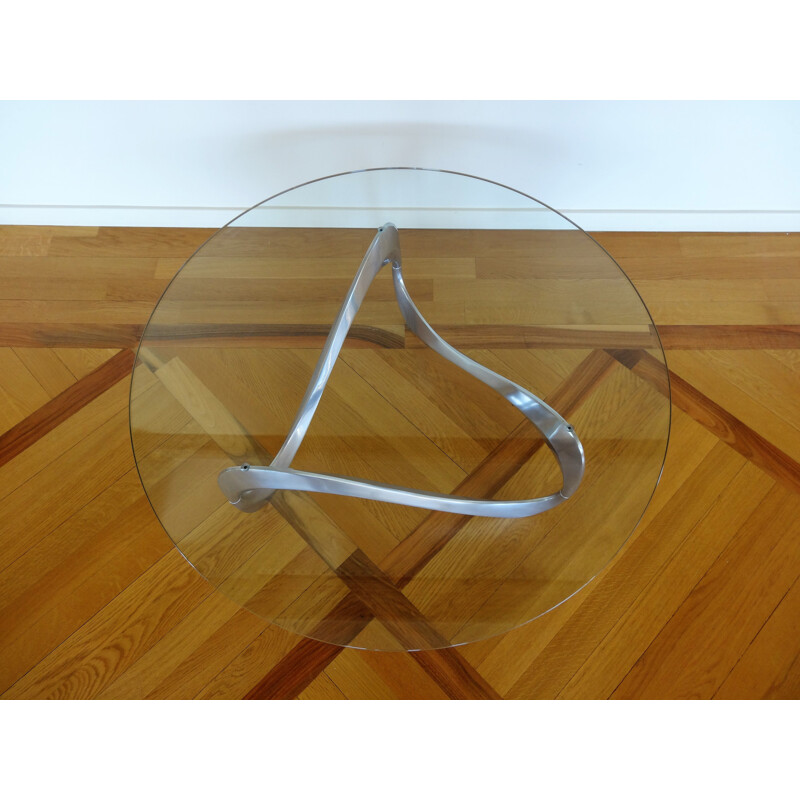 Vintage german coffee table for Ronald Schmitt in aluminium and glass