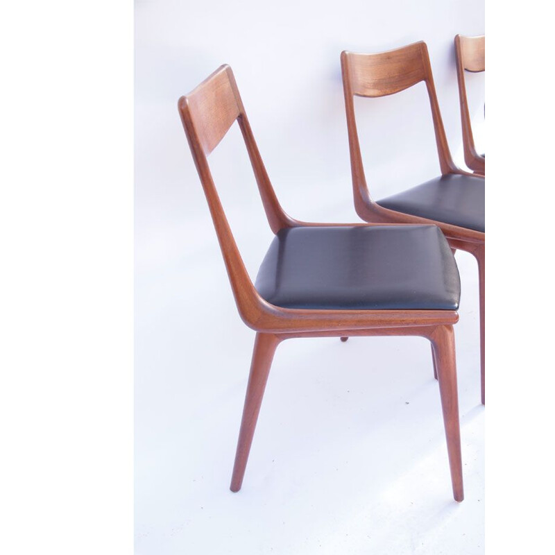 Set of 6 vintage chairs for Slagelse in teak and black leather 1950