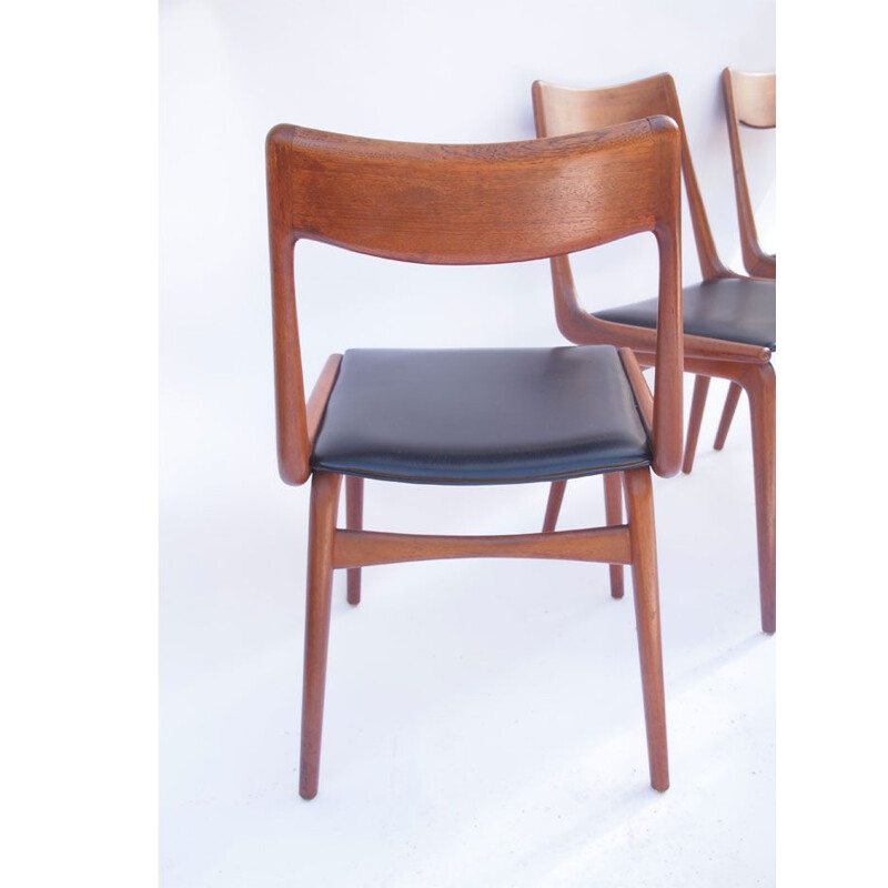 Ensemble de 6 chaises vintage pour Slagelse en teck et cuir noir 1950