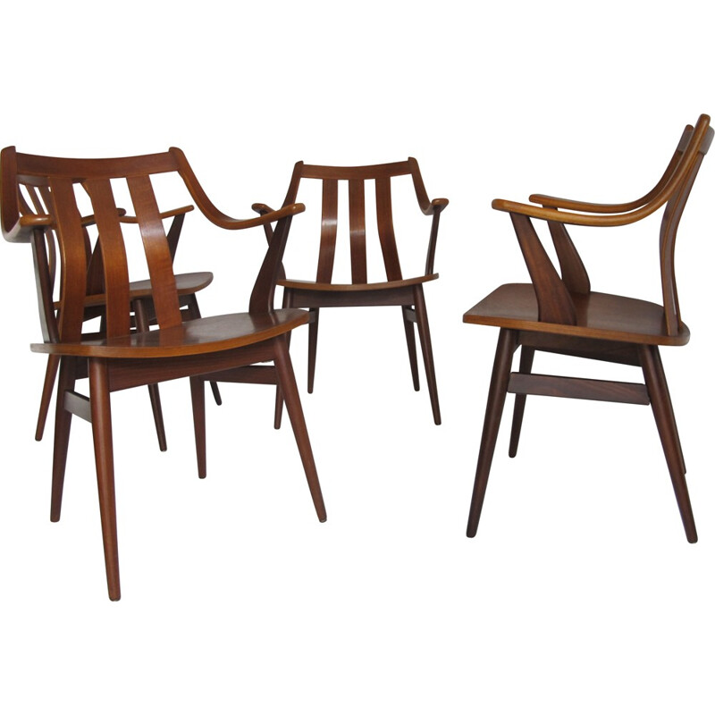 Suite de 4 chaises scandinaves à repas en teck - 1950