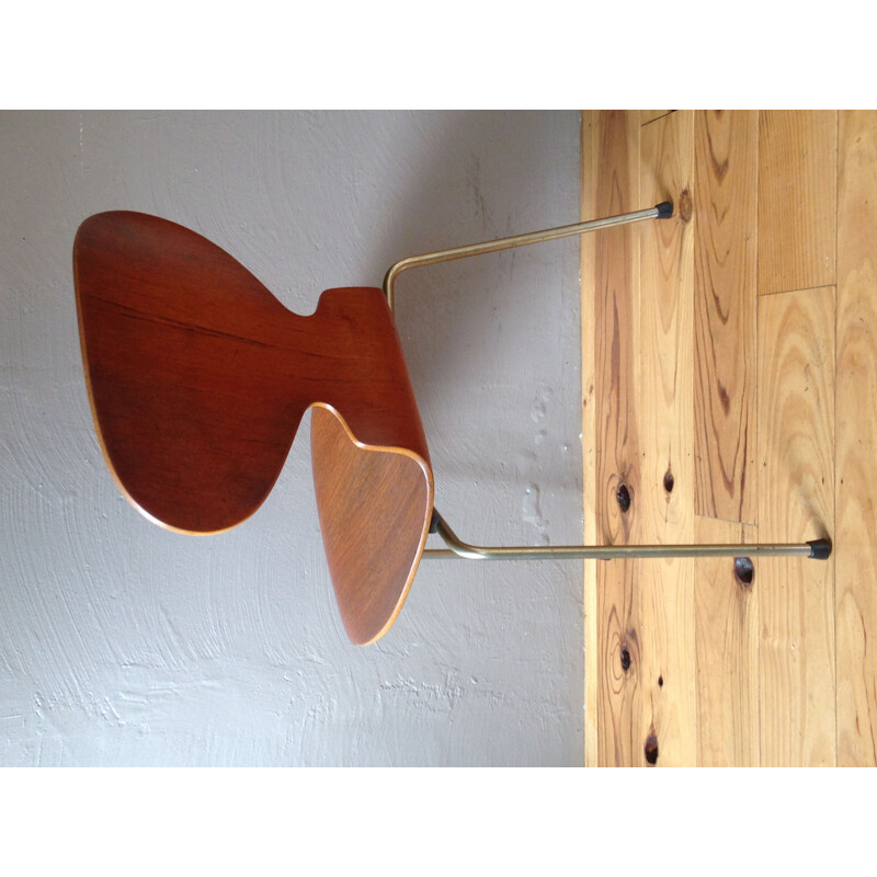 Set of 6 vintage Fourmi 3100 chairs for Hansen in teak and metal 1950