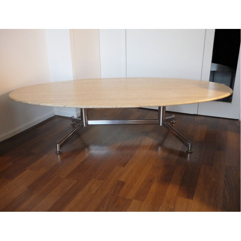 Vintage italian table for Kin and Arflex in marble and metal 1980