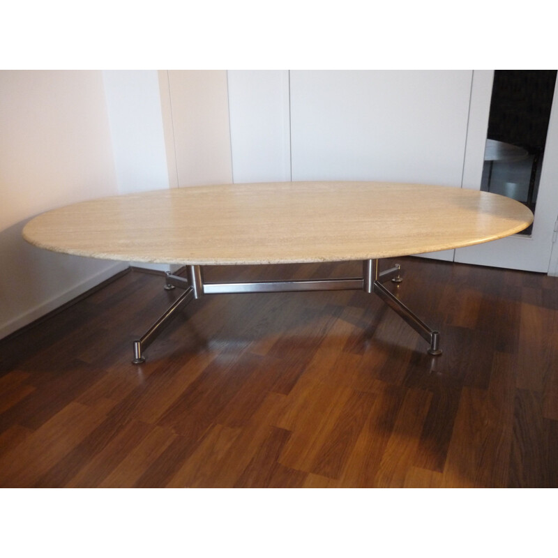 Vintage italian table for Kin and Arflex in marble and metal 1980