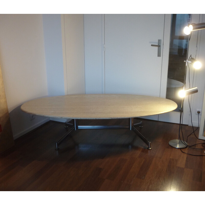 Table vintage italienne pour Kin et Arflex en marbre et métal 1980