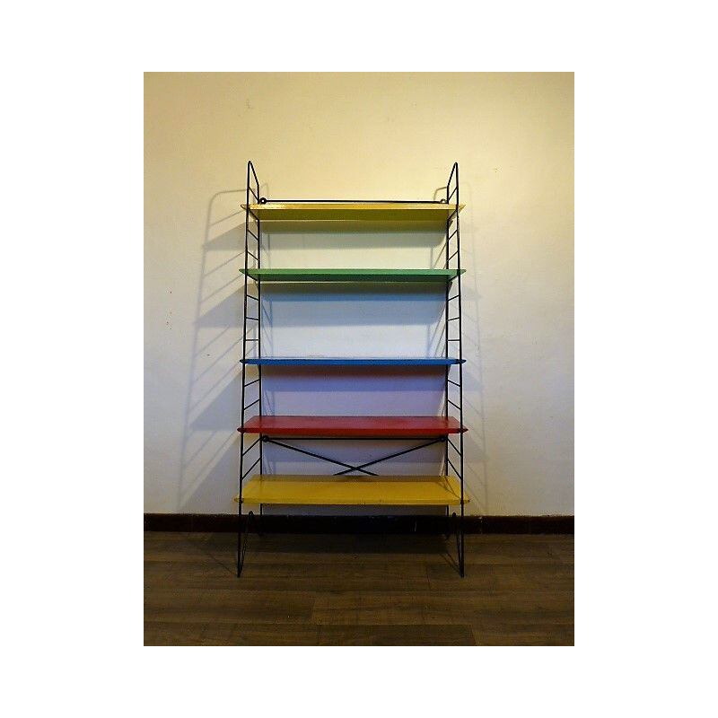 Vintage dutch multi-colored shelves in wood and metal 1960