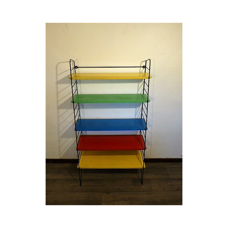 Vintage dutch multi-colored shelves in wood and metal 1960