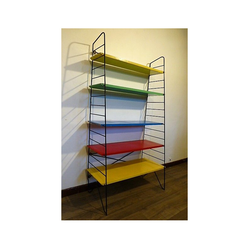 Vintage dutch multi-colored shelves in wood and metal 1960