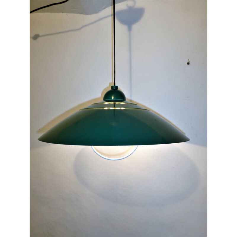 Vintage hanging lamp in green and white metal 1960