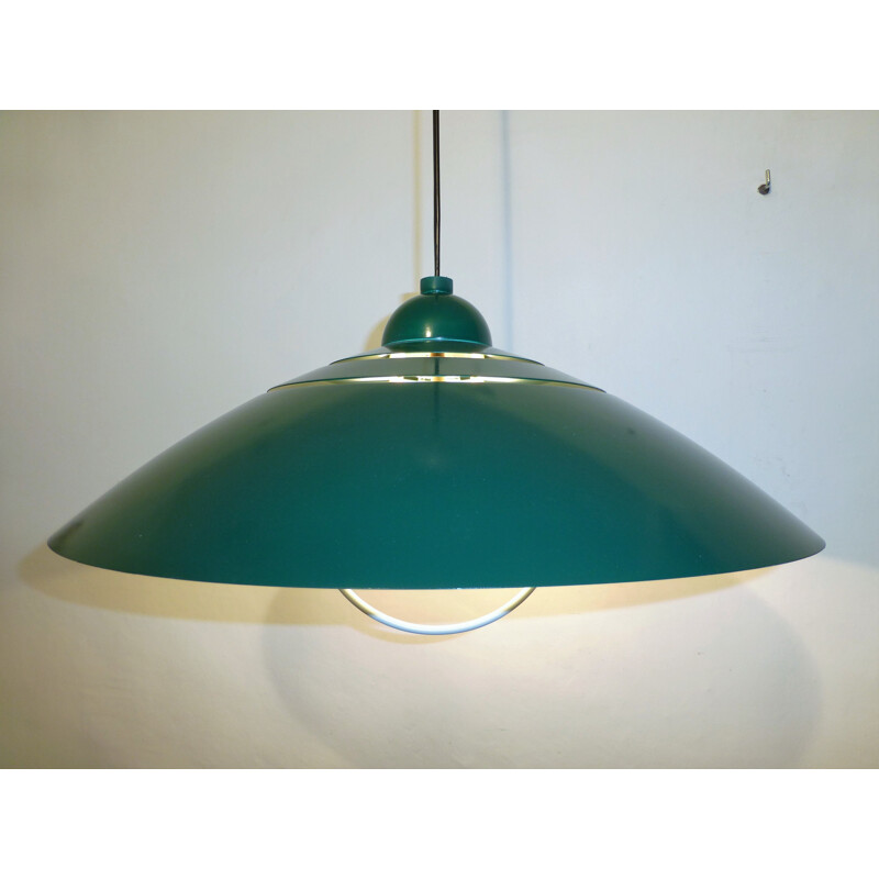 Vintage hanging lamp in green and white metal 1960