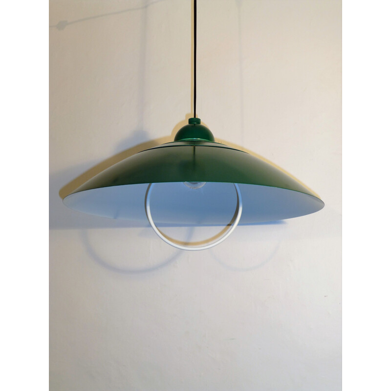 Vintage hanging lamp in green and white metal 1960