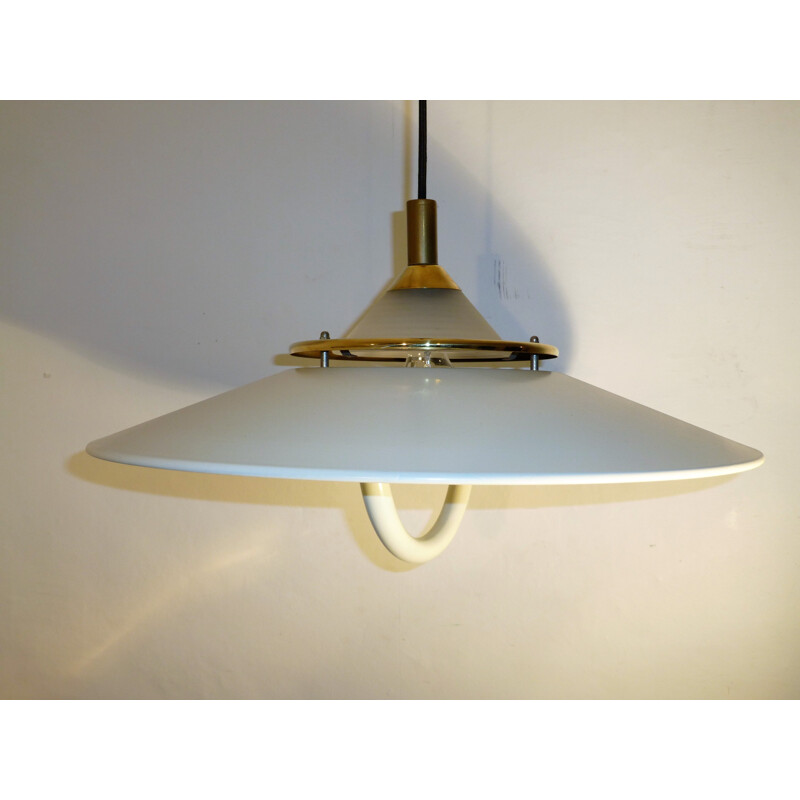 Vintage white metal, brass and glass pendant lamp, 1960