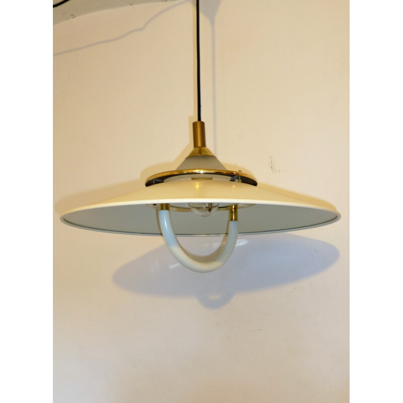 Vintage white metal, brass and glass pendant lamp, 1960