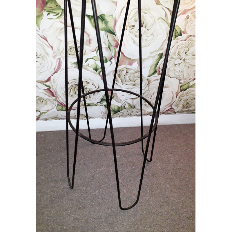 French vintage G clef coat rack in wood and black metal 1950