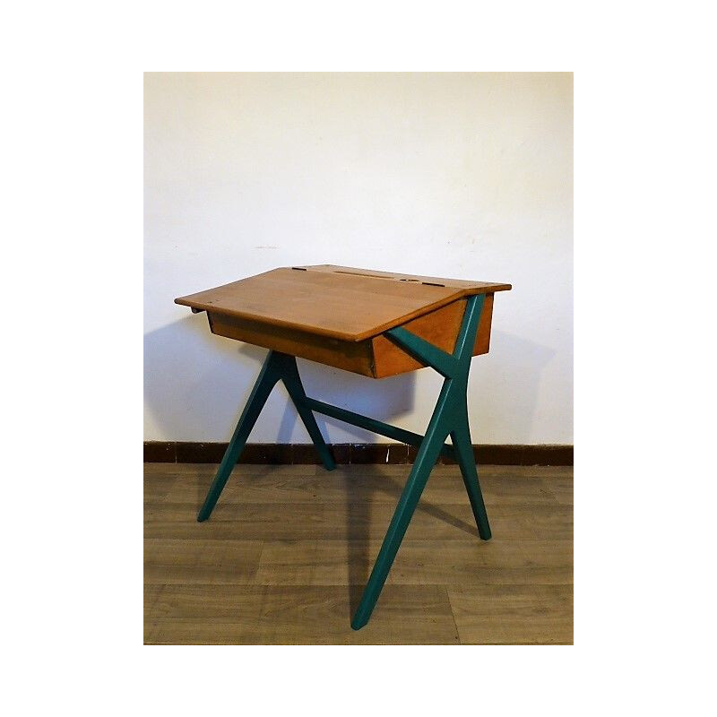 Vintage french desk in oakwood 1960