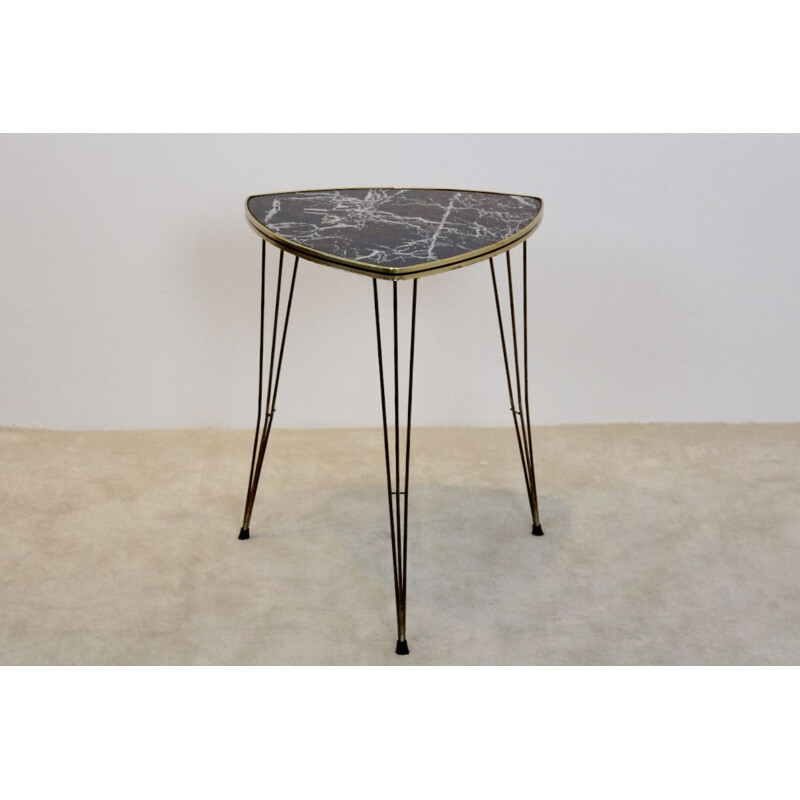 Vintage formica and brass side table with marble print 1950