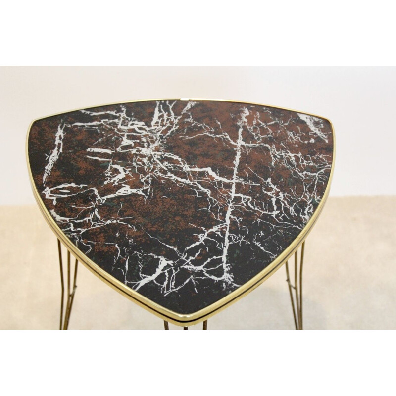Vintage formica and brass side table with marble print 1950