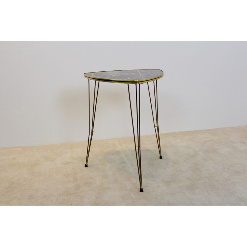 Vintage formica and brass side table with marble print 1950