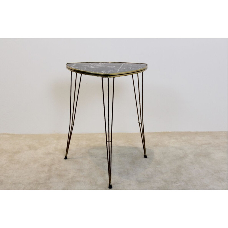 Vintage formica and brass side table with marble print 1950