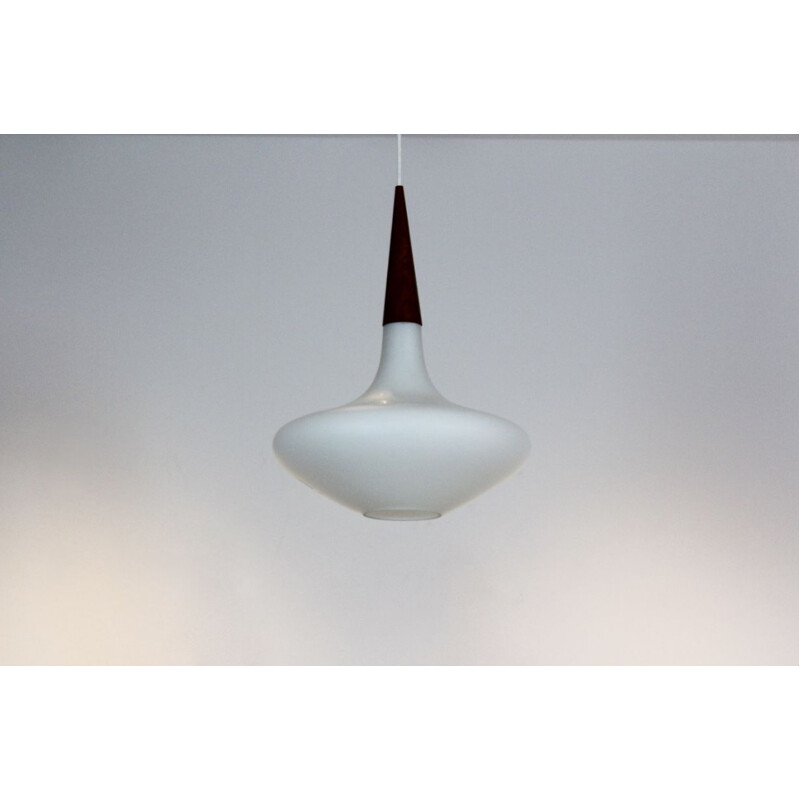 Vintage hanglamp van hout en opaline voor Philips, 1950