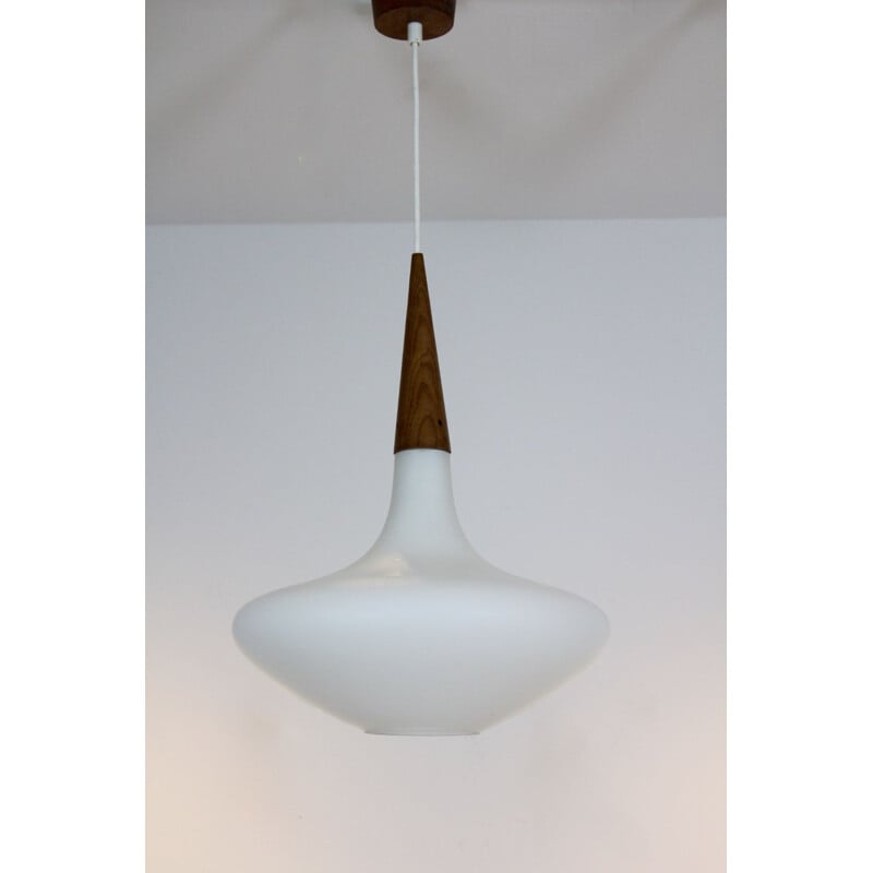 Vintage hanglamp van hout en opaline voor Philips, 1950