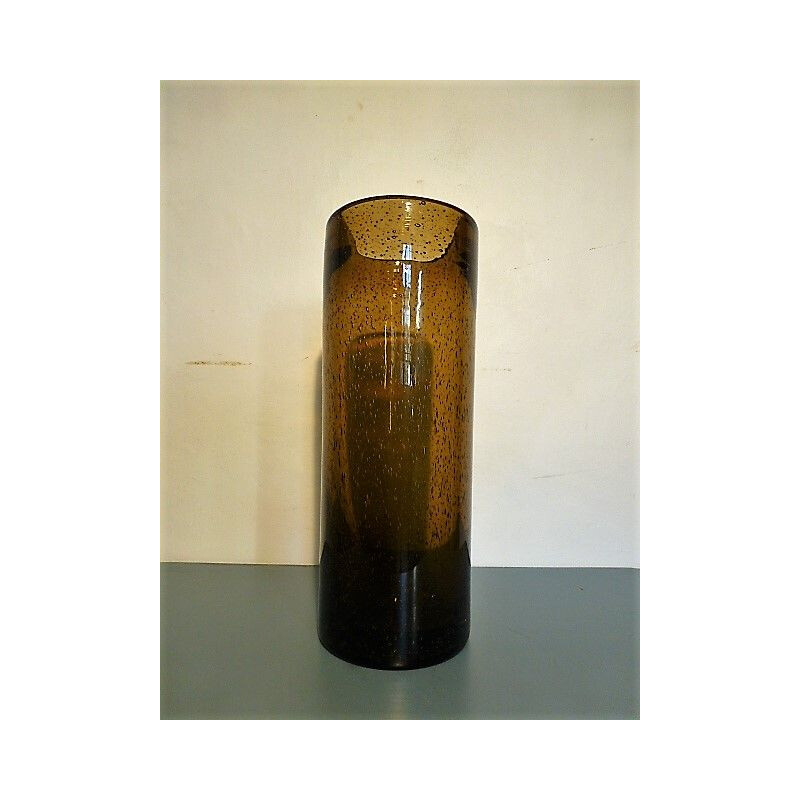 Vase vintage français en verre soufflé marron 1960