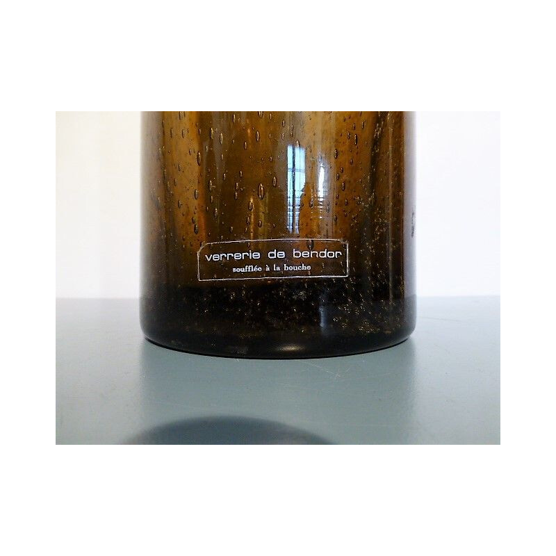 Vase vintage français en verre soufflé marron 1960