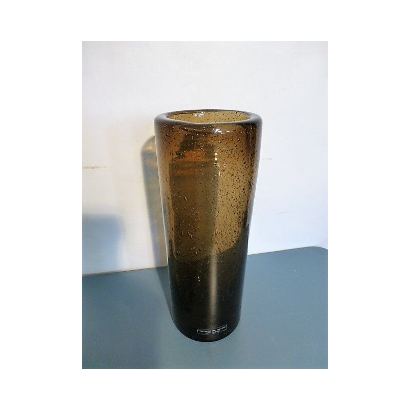 French vintage vase in brown blown glass 1960