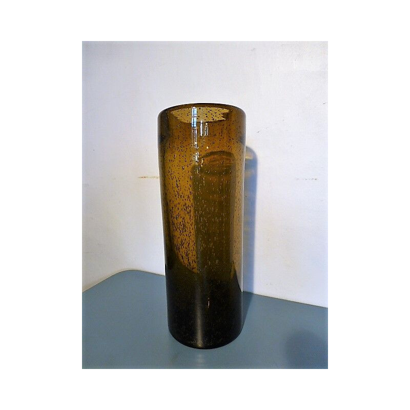 French vintage vase in brown blown glass 1960