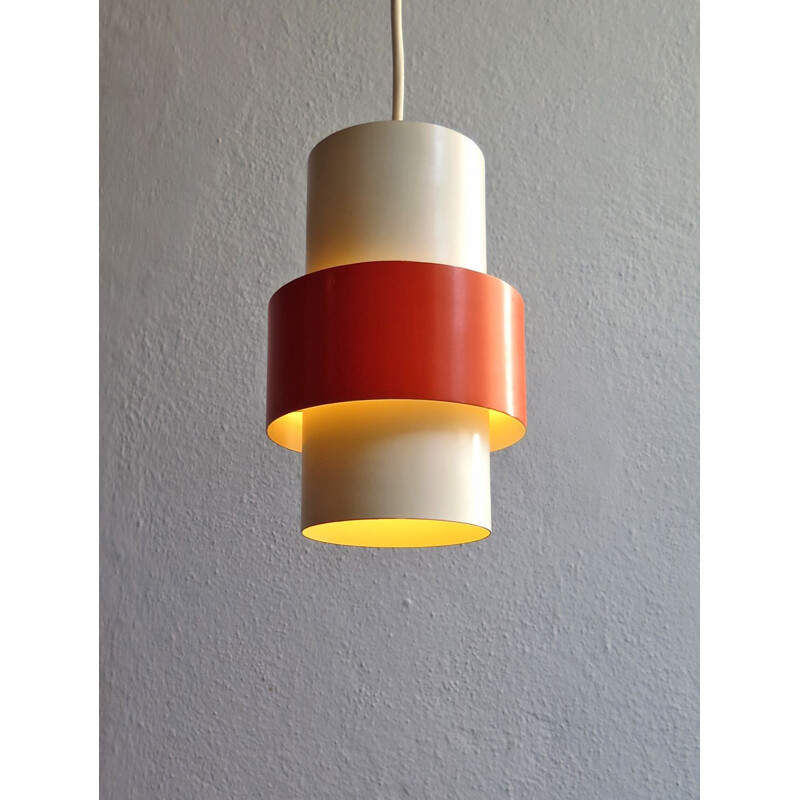 Vintage dutch white lacquered with orange ring pendant lamp