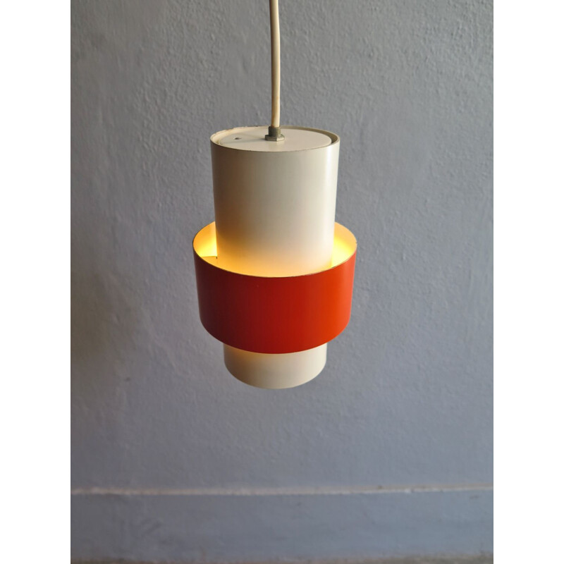 Vintage dutch white lacquered with orange ring pendant lamp